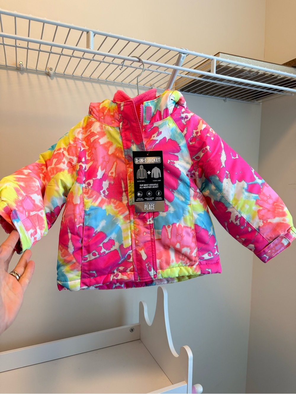 The Children's Place Tie-Dye Puffer Jacket in Pink, Yellow, Blue